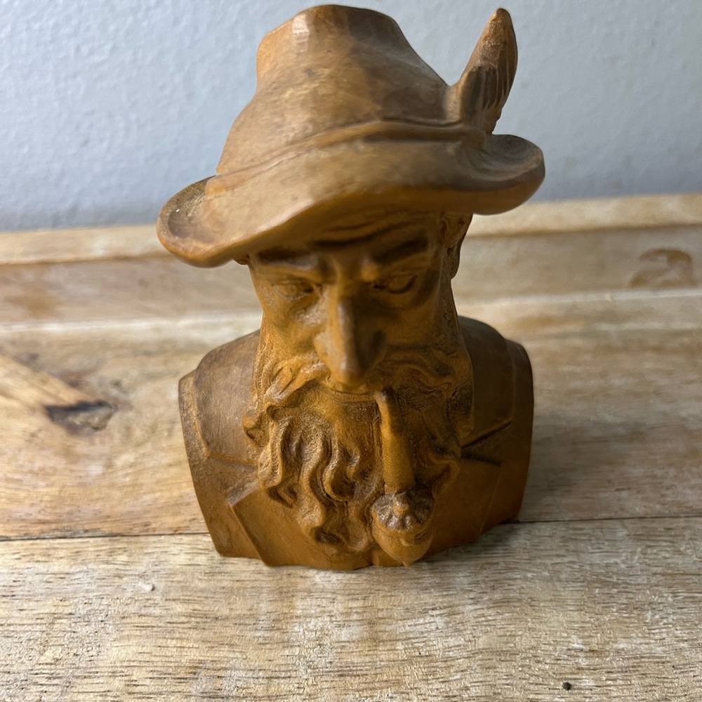 Vintage Carved Wooden Man  Germany Tan Hat Figure